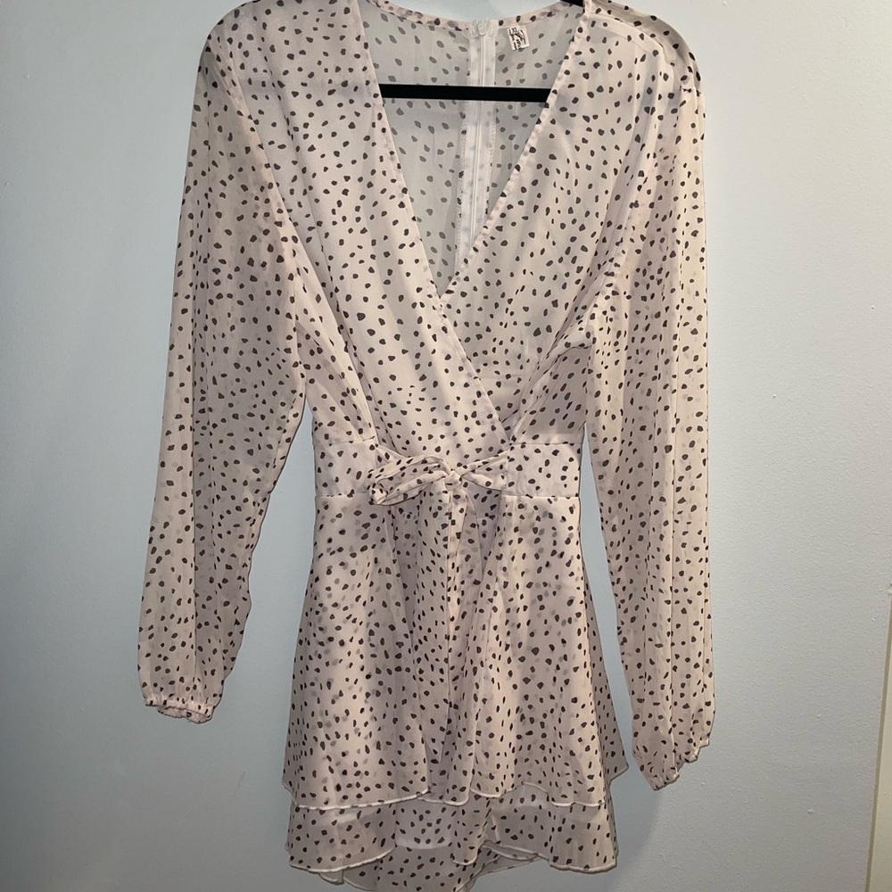 White with Black Spots Tie Front Romper - XL